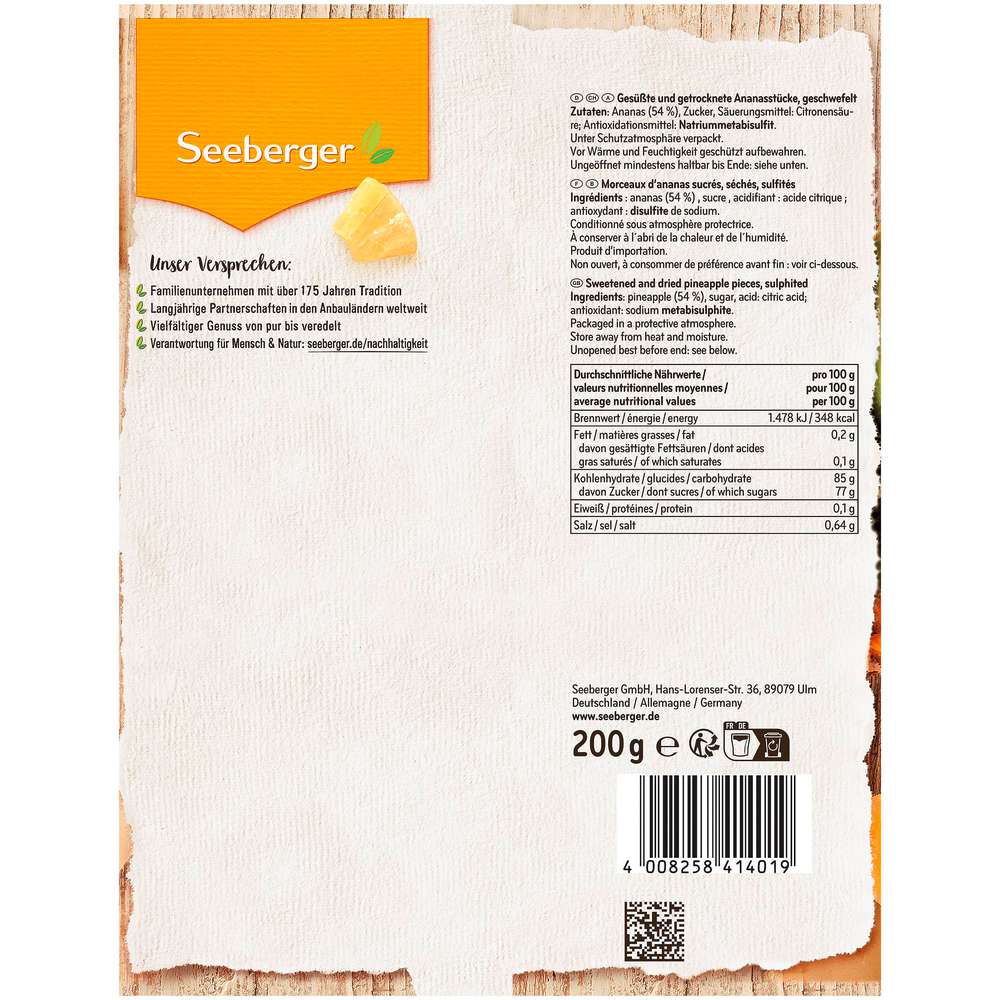 Produktabbildung Seeberger Ananasstücke, gesüßt