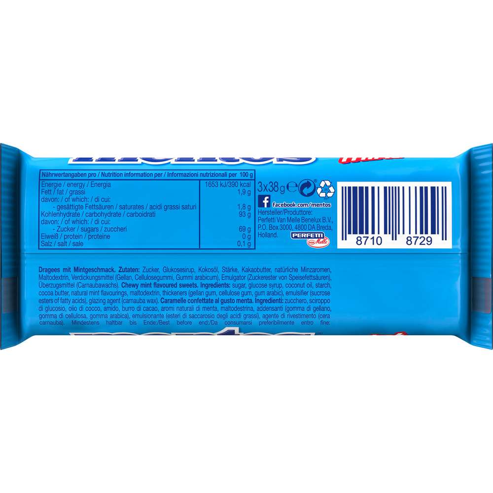 Produktabbildung Mentos Kaubonbons, Minze, 3er Pack (3x 0,038 Kilogramm)