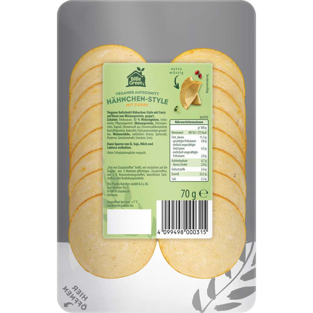 Produktabbildung Billie Green Veganer Aufschnitt, Hähnchen