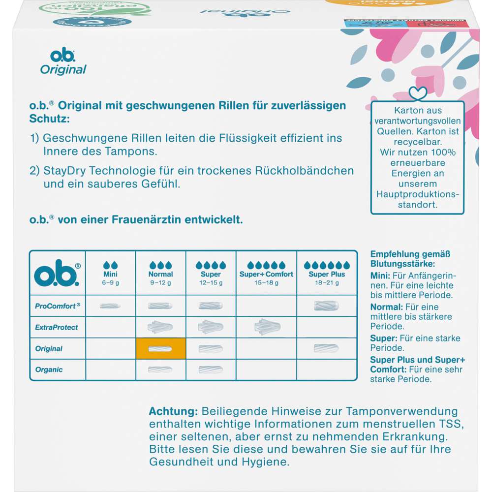 Produktabbildung o.b. Tampons Original, Normal zuverlässiger Schutz