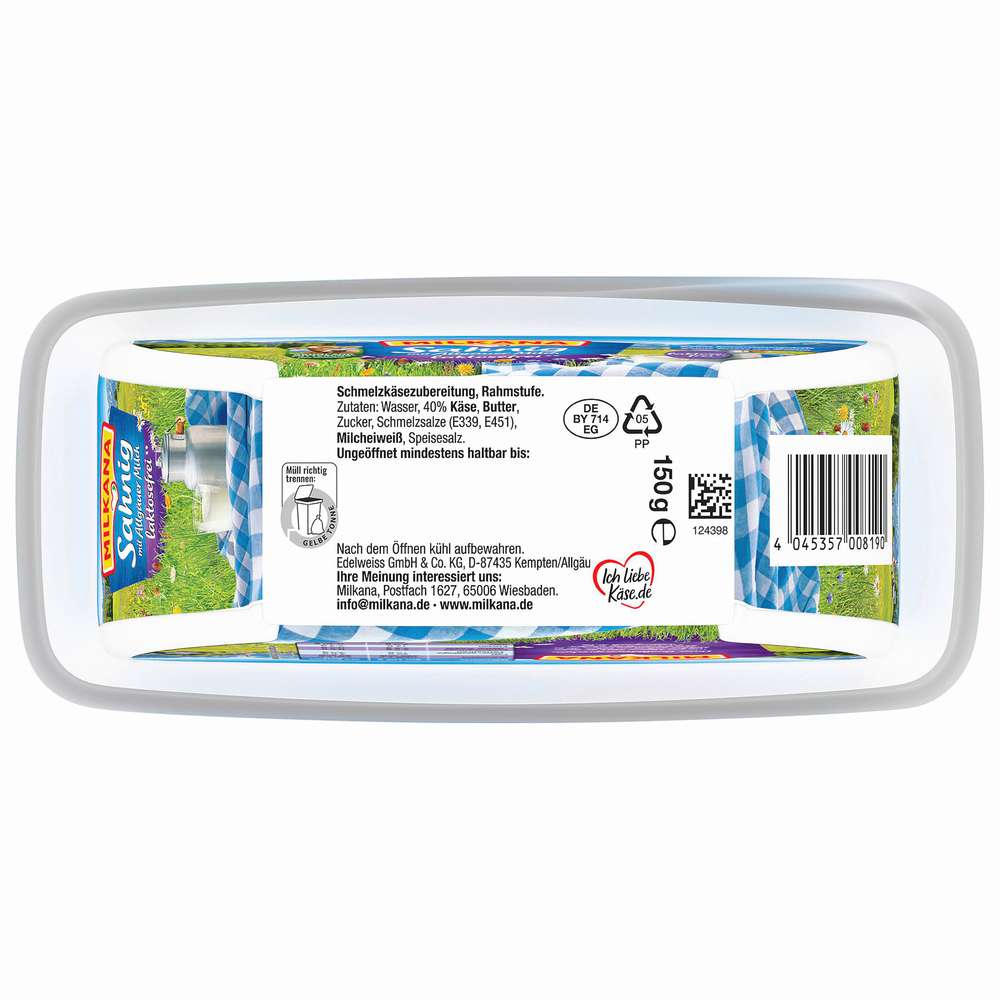 Produktabbildung Milkana Schmelzkäse, Der Sahnige, laktosefrei