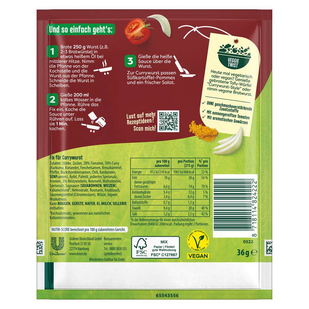 Produktabbildung Knorr Fix Würzmischung Currywurst