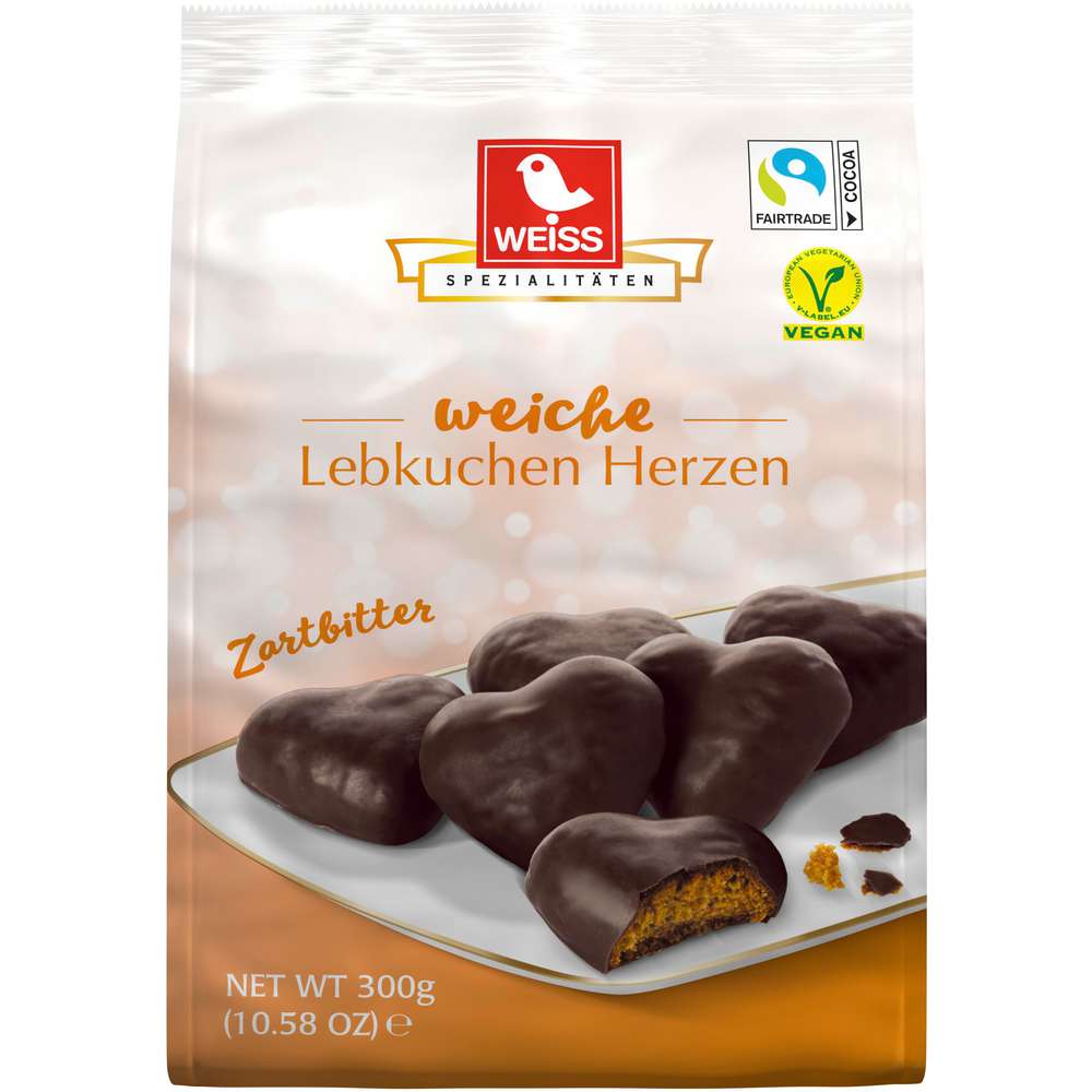 Produktabbildung Weiss Lebkuchen-Herzen, Zartbitter