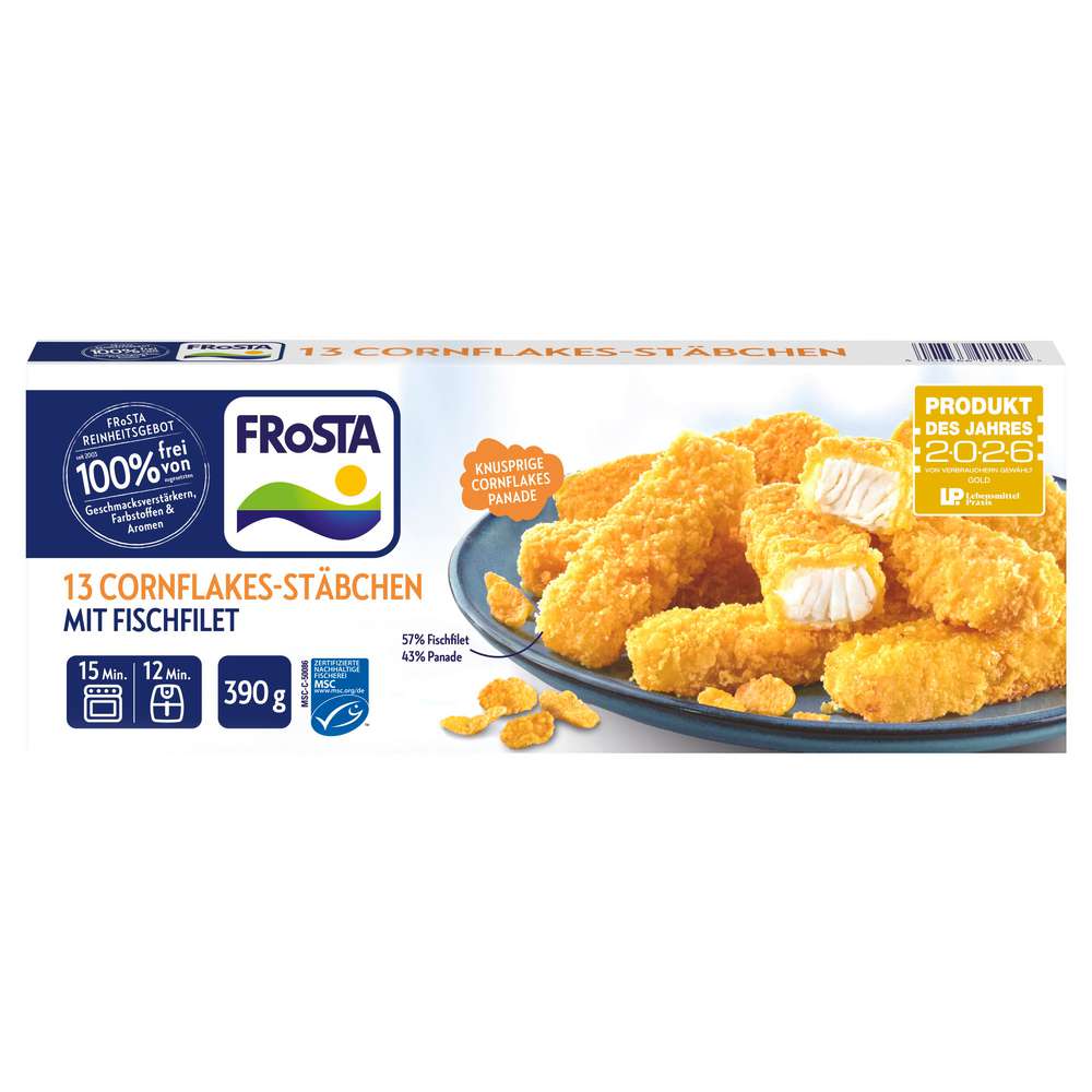 Produktabbildung Frosta Cornflakes-Stäbchen mit Fischfilet, tiefgekühlt