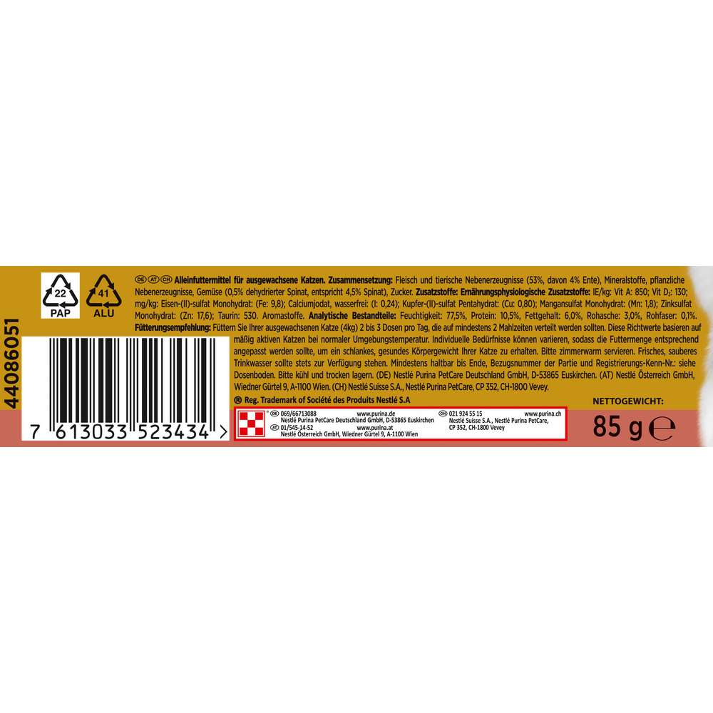 Produktabbildung Purina Katzen-Nassfutter Gourmet Gold Feine Pastete mit Ente & Spinat