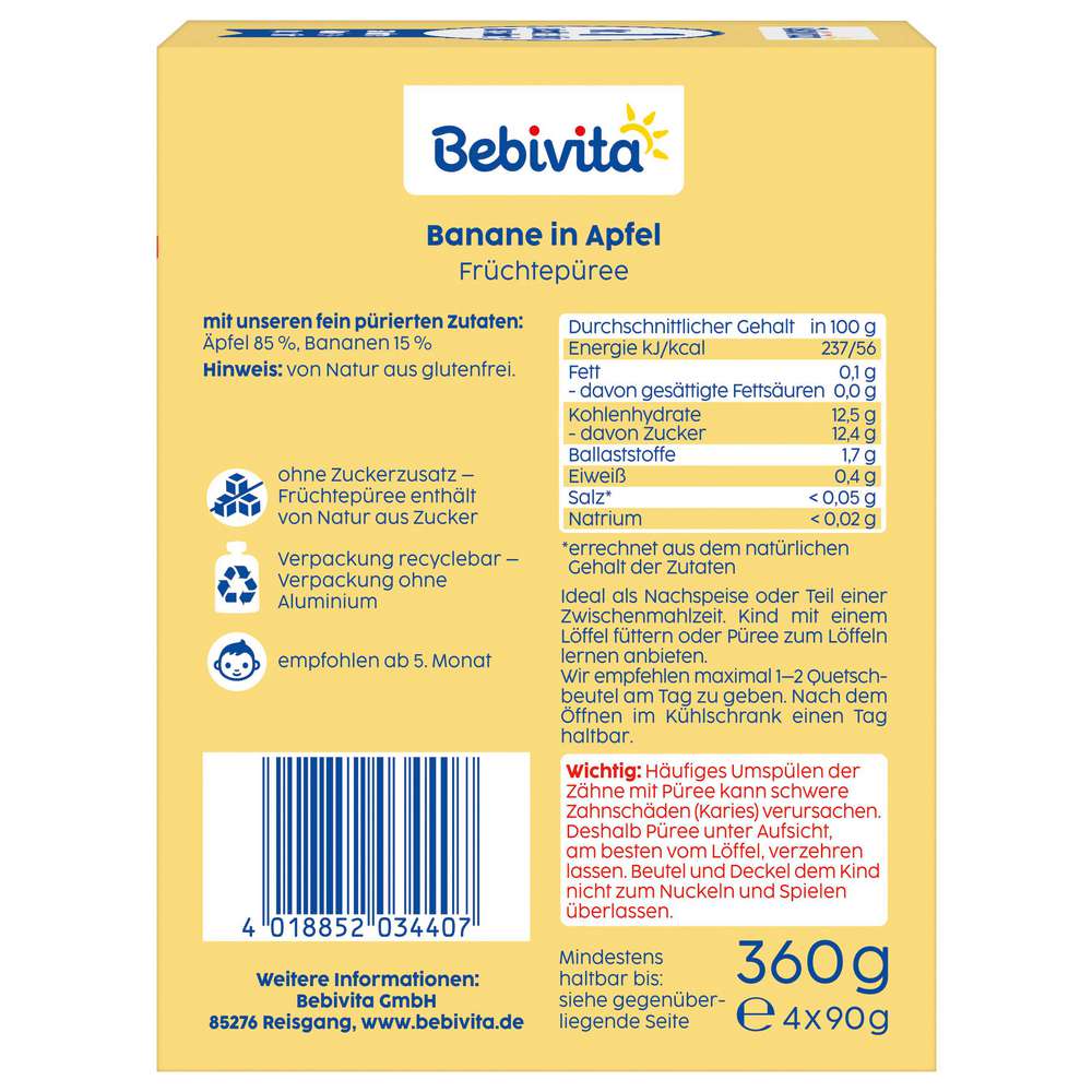 Produktabbildung Bebivita Quetschie Banane in Apfel
