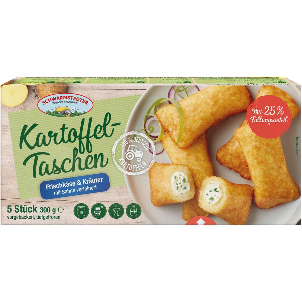Produktabbildung Schwarmstedter Kartoffeltaschen mit Frischkäse & Kräuter, tiefgekühlt