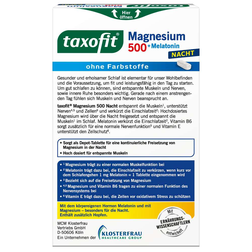 Produktabbildung Taxofit Magnesium 500 + Melatonin