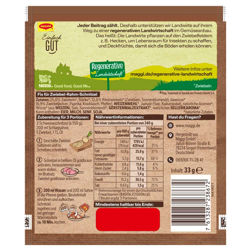 Produktabbildung Maggi Gewürzmischung Fix, Zwiebel-Rahm-Schnitzel 100 % natürliche Zutaten