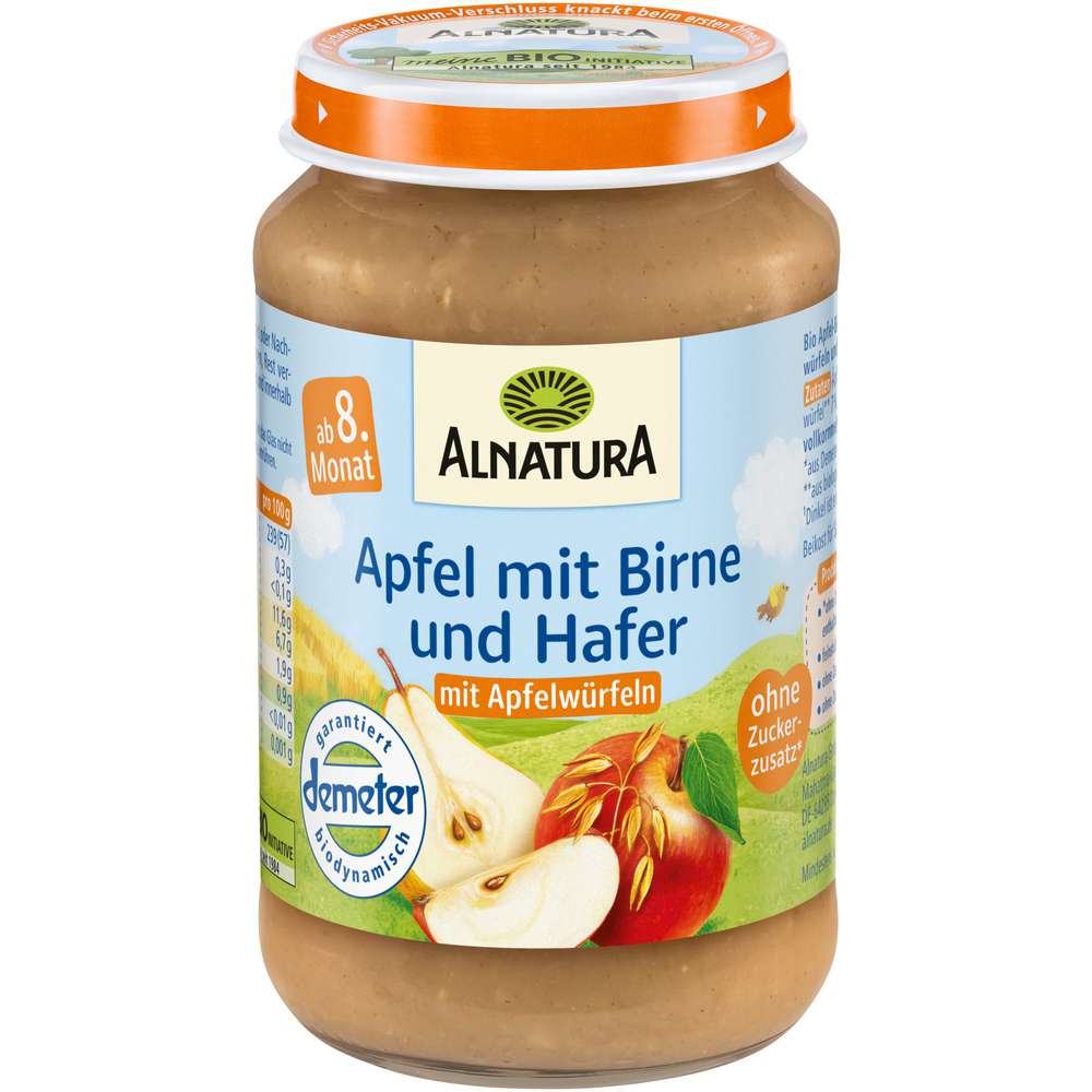 Produktabbildung Alnatura Bio Gläschen, Apfel mit Birne und Hafer, ab dem 8. Monat
