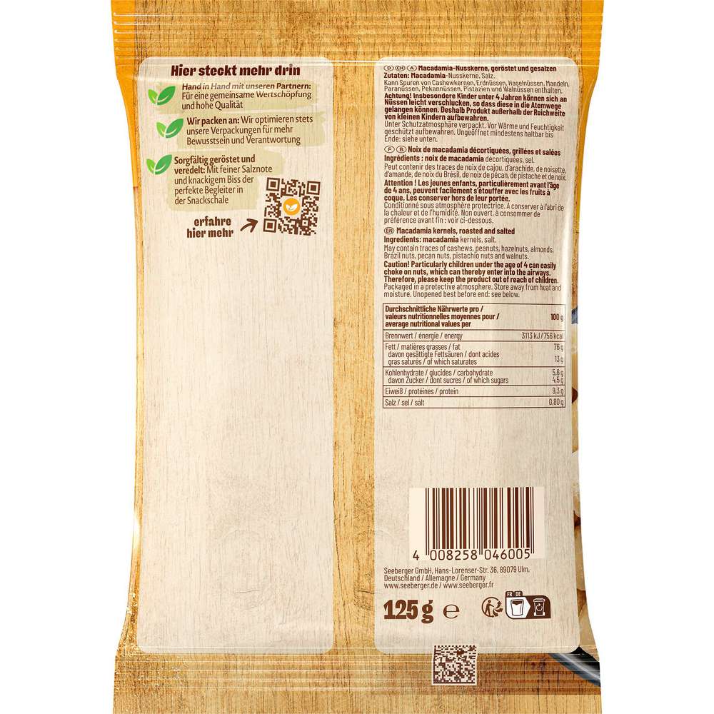 Produktabbildung Seeberger Macadamia geröstet & gesalzen