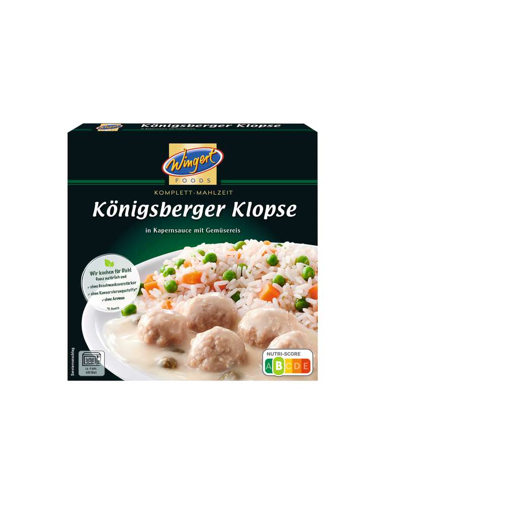 Produktabbildung Wingert Königsberger Klopse in Kapernsauce mit Gemüsereis