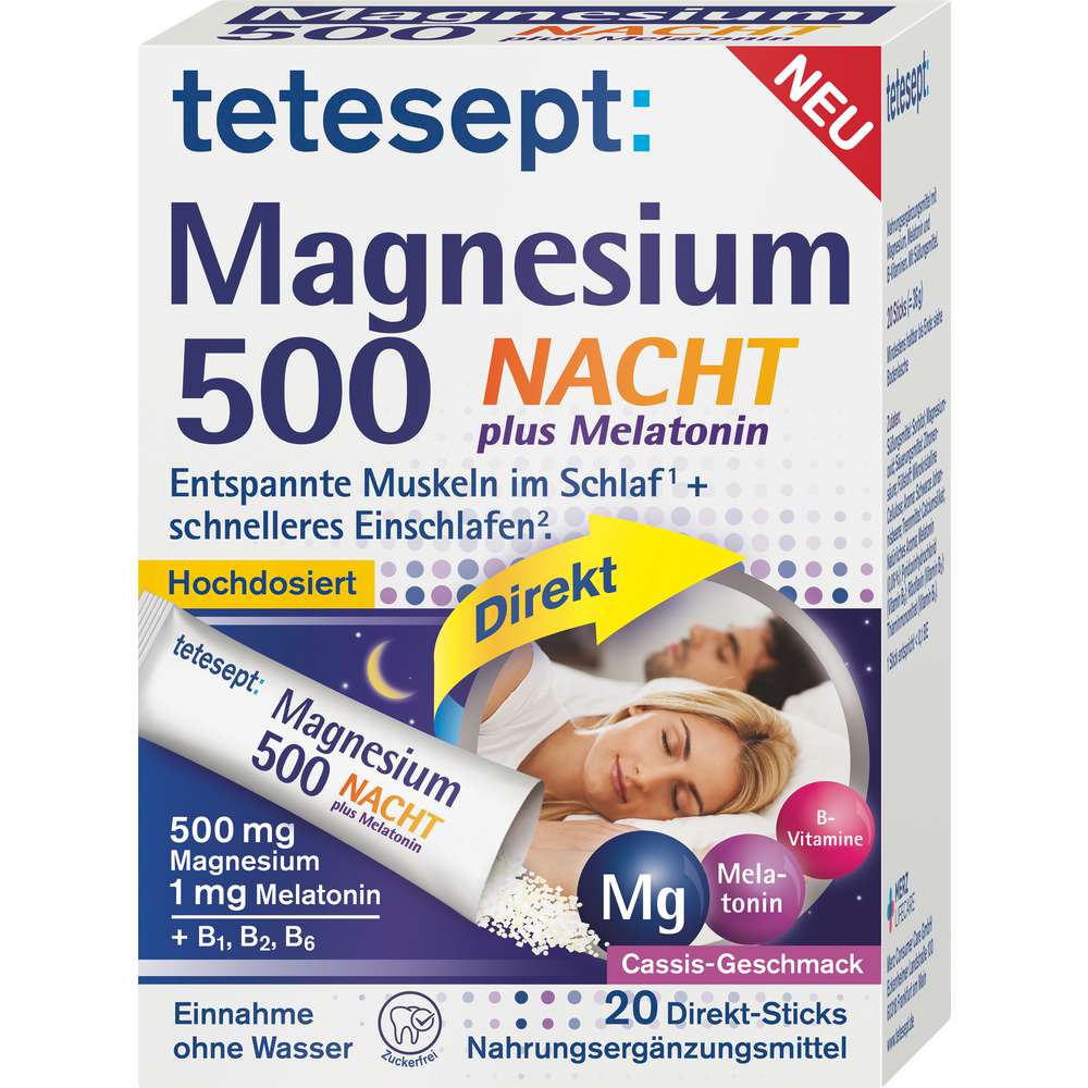 Produktabbildung tetesept Magnesium 500 Nacht + Melatonin