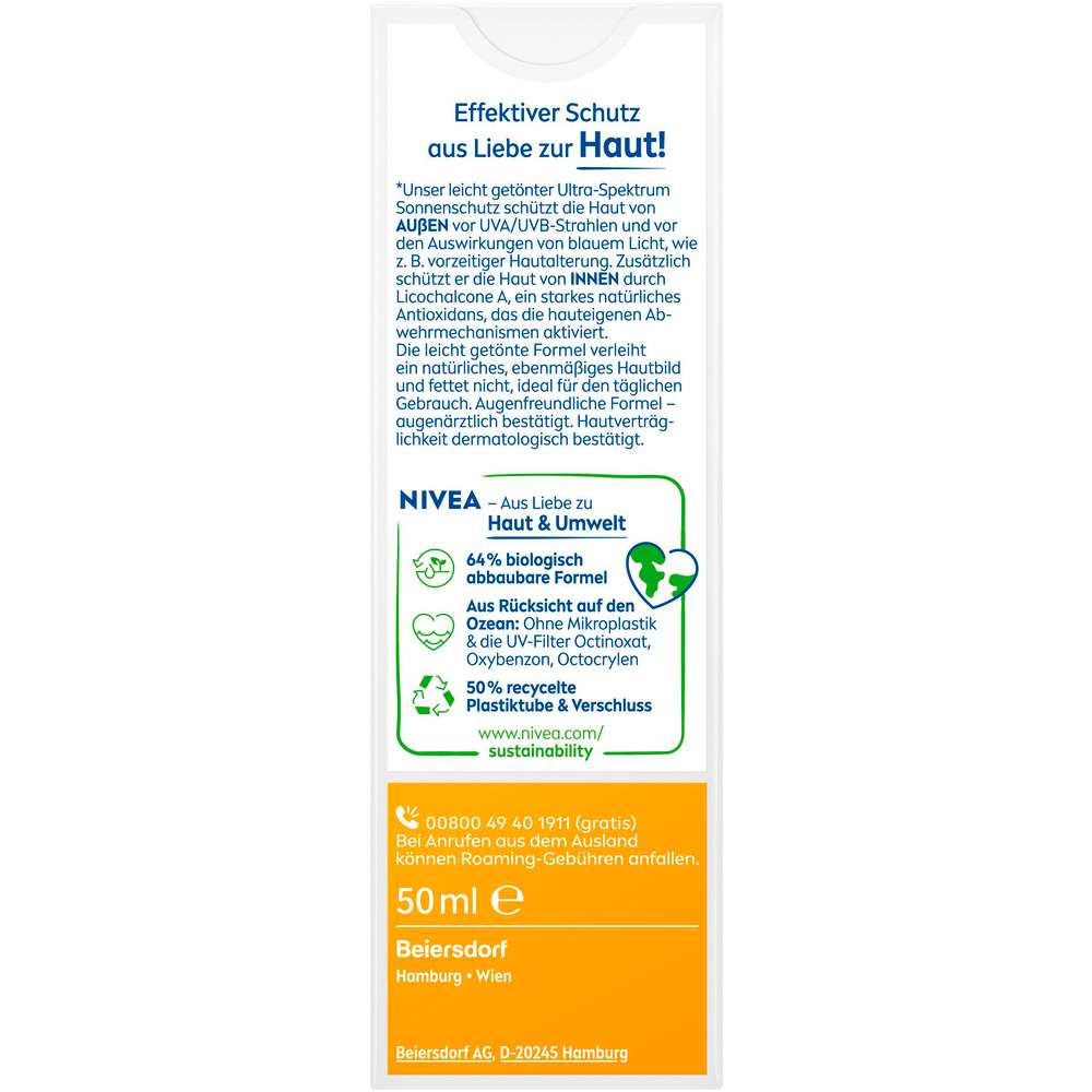 Produktabbildung Nivea Sun UV Gesicht Mattierend getönt LSF 50+, heller Hauttyp