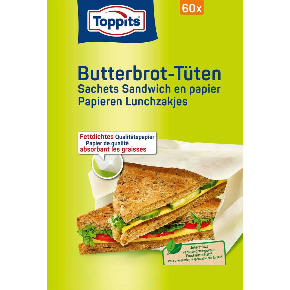 Produktabbildung Toppits Butterbrot-Tüten, 60 Stück 12x20cm