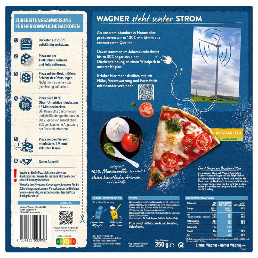 Produktabbildung Wagner Steinofen Pizza Mozzarella, tiefgekühlt