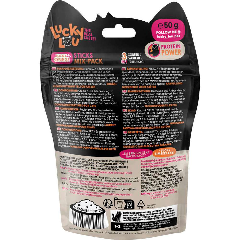 Produktabbildung Lucky Lou Katzen-Snack Sticks, Huhn/Kaninchen/Forelle