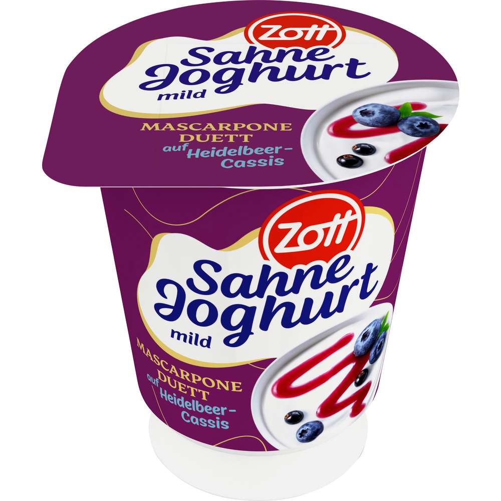 Produktabbildung Zott Sahnejoghurt, Mascarpone Duett, Heidelbeer-Cassis