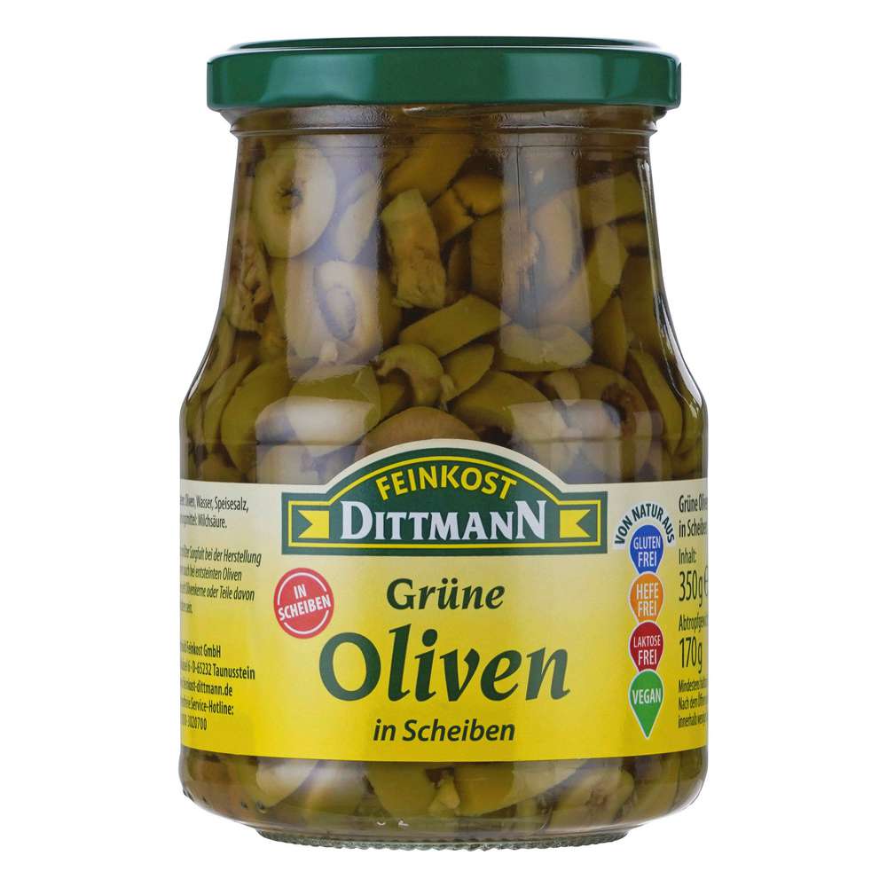Produktabbildung Feinkost Dittmann Grüne Oliven in Scheiben