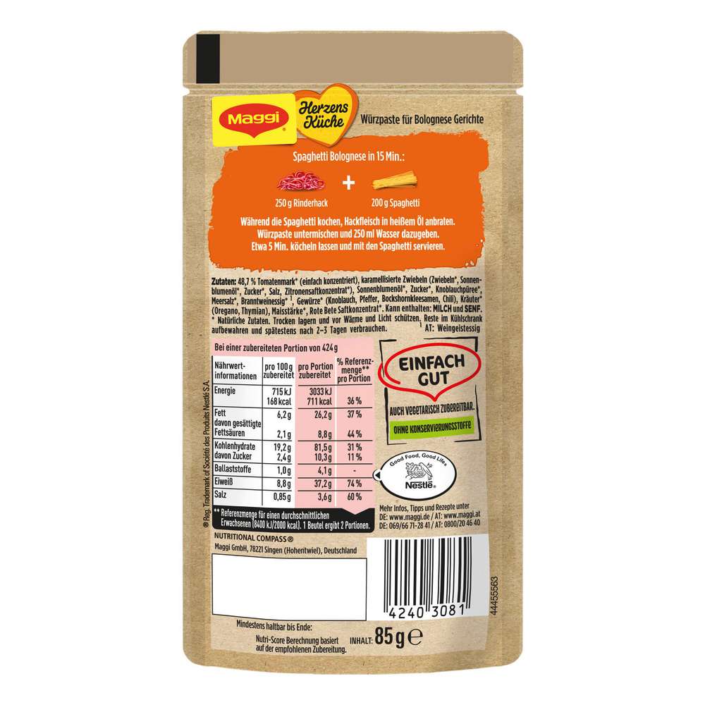 Produktabbildung Maggi Gewürzpaste Herzensküche, Spaghetti Bolognese