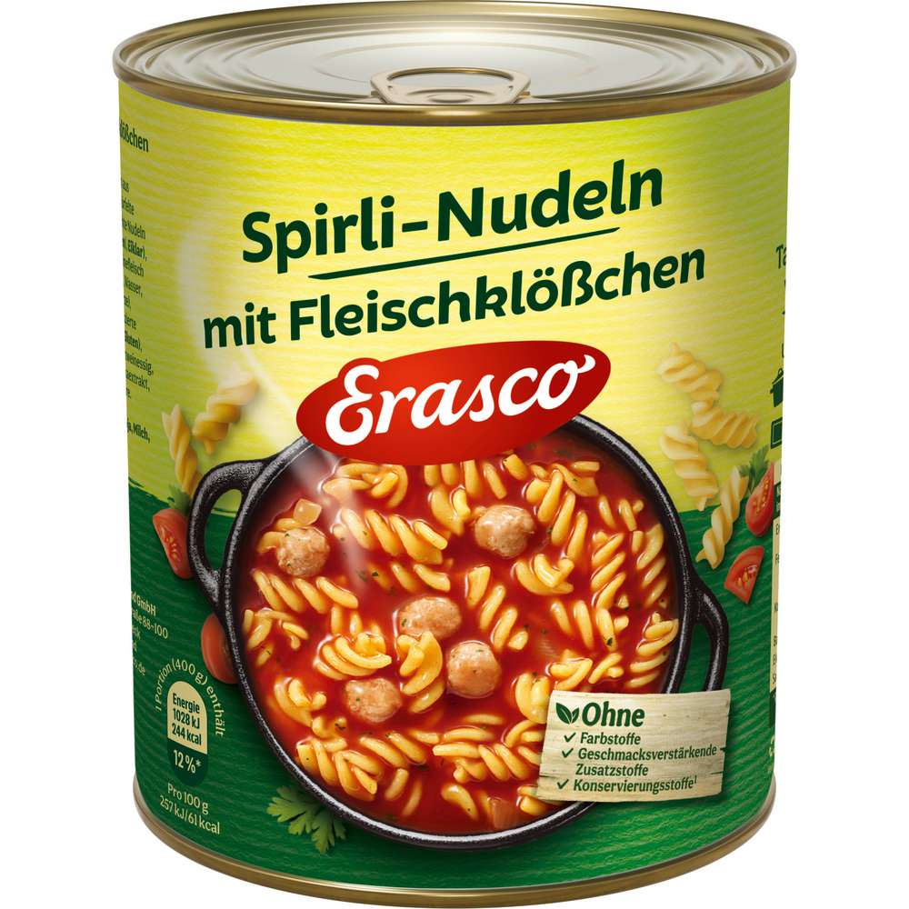 Produktabbildung Erasco Spirli-Nudeln mit Fleischklößchen inTomatensauce