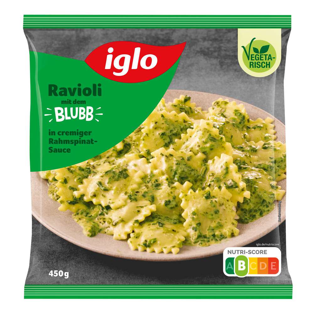 Produktabbildung Iglo Veggie Ravioli in cremiger Rahmspinat-Sauce, tiefgekühlt