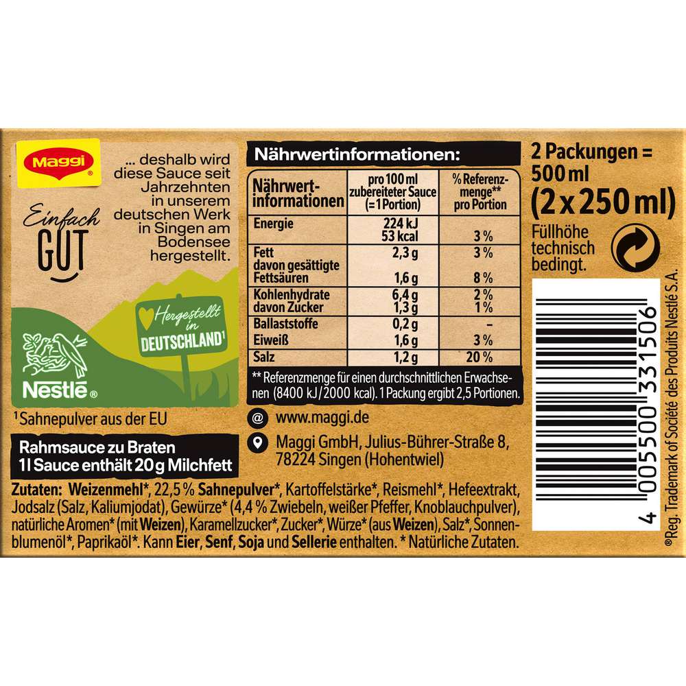 Produktabbildung Maggi Delikatess-Sauce, Rahm