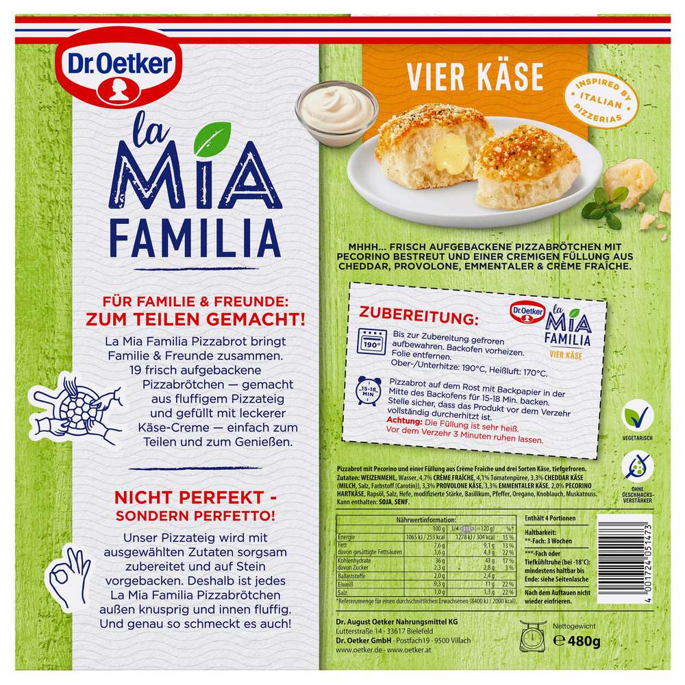 Produktabbildung Dr. Oetker Pizza La Mia Familia, Vier Käse, tiefgekühlt