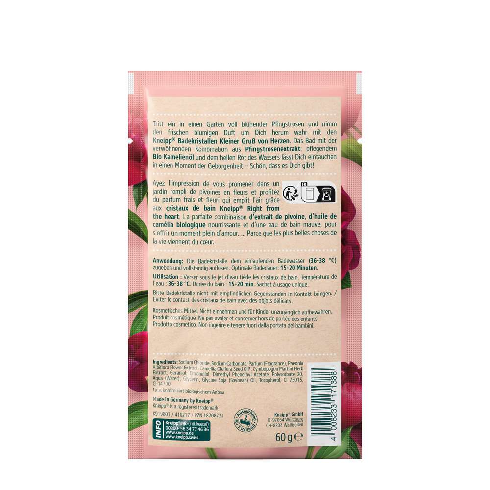 Produktabbildung Kneipp Badekristalle, Kleiner Gruß von Herzen, Pfingstrose & Kamelie