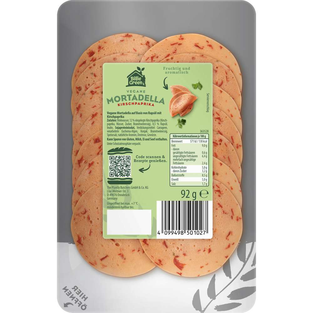 Produktabbildung Billie Green Vegane Mortadella, Kirschpaprika
