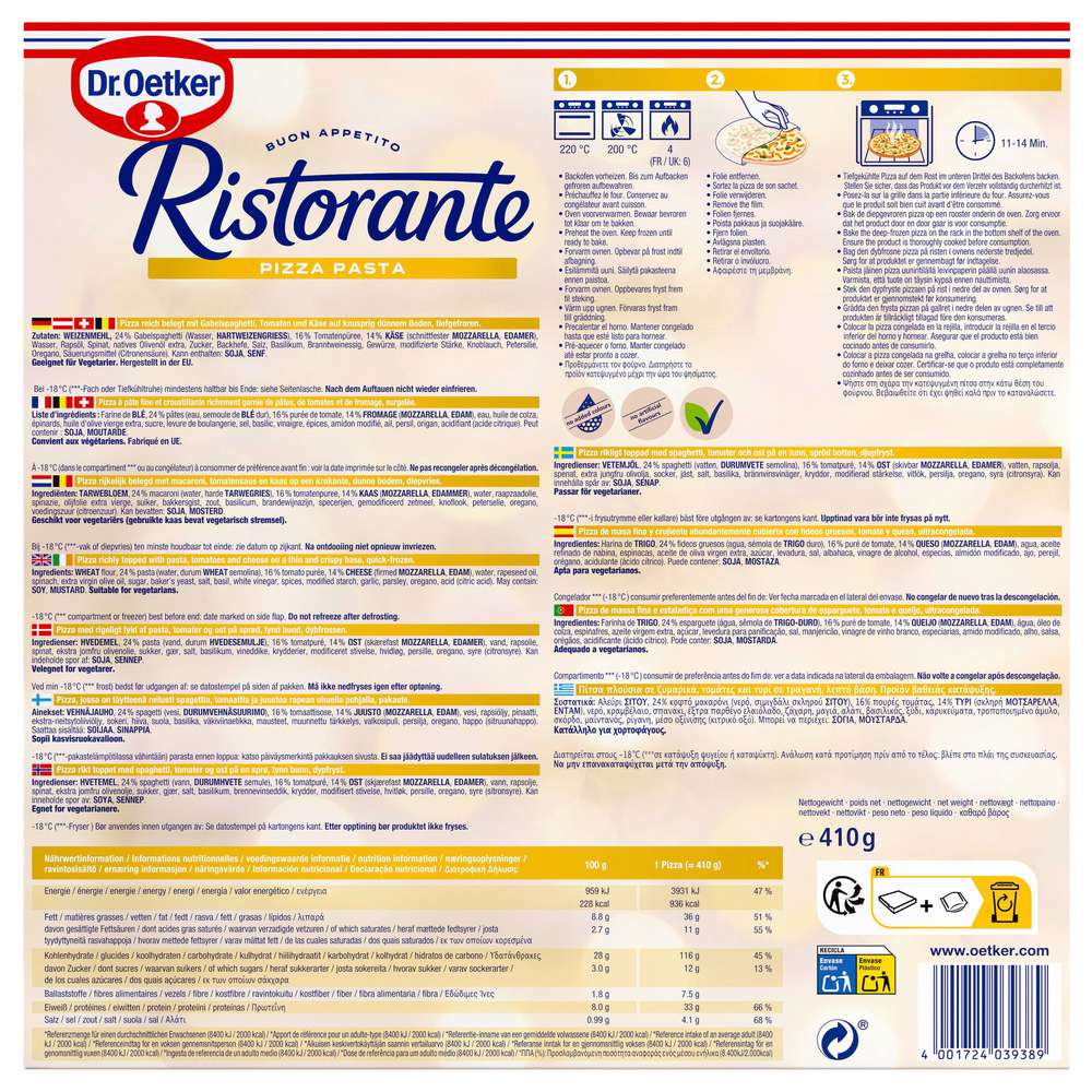 Produktabbildung Dr. Oetker Pizza Ristorante, Pizza Pasta, tiefgekühlt