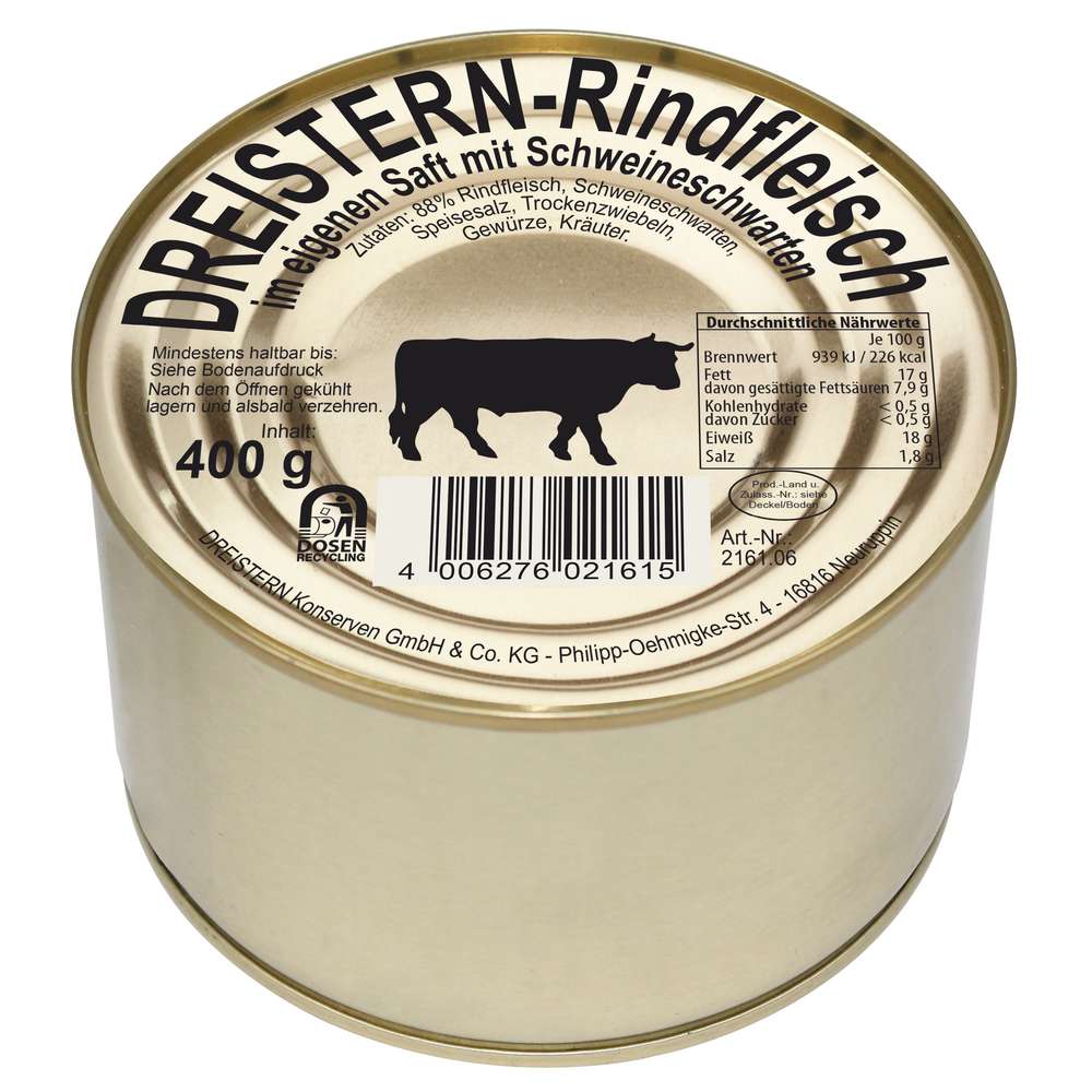 Produktabbildung Dreistern Rindfleisch im eigenen Saft mit Schweineschwarten