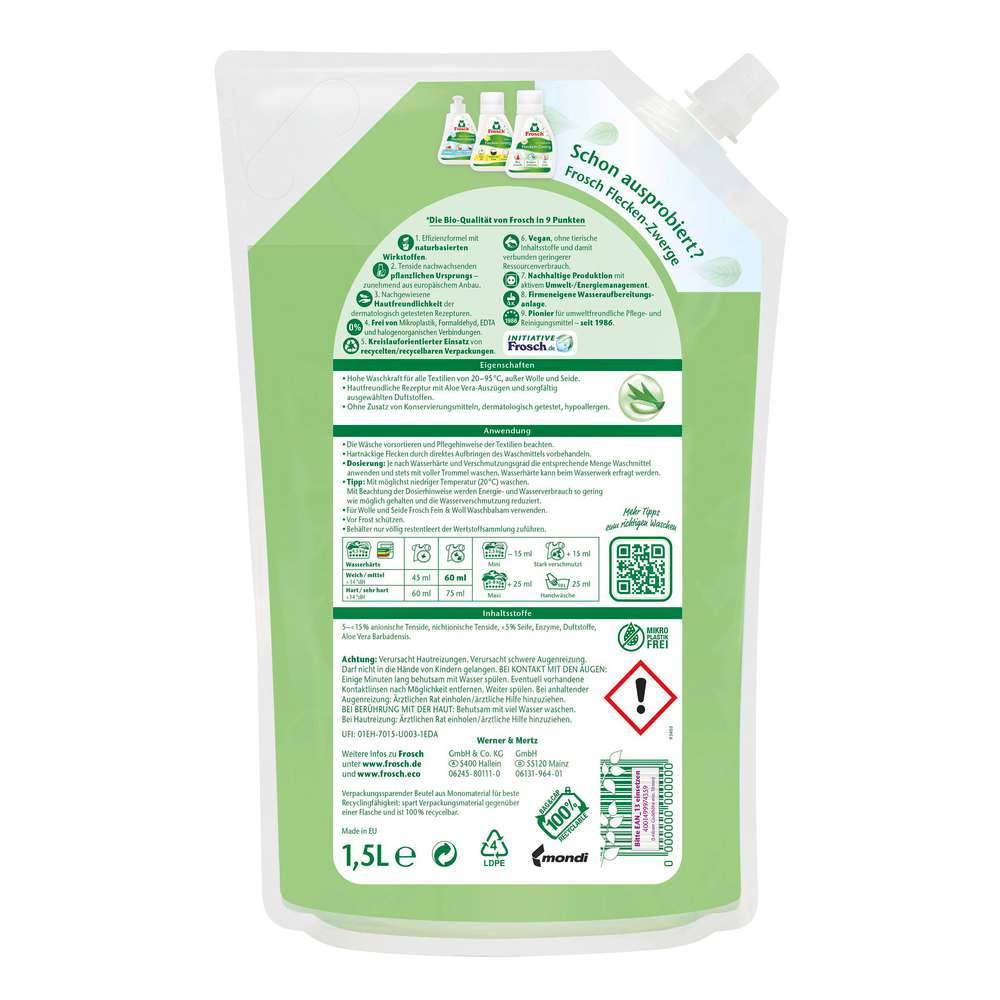 Produktabbildung Frosch Sensitive-Waschmittel, Aloe Vera, Hypoallergen