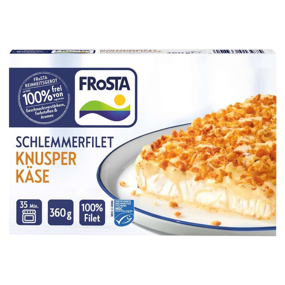 Produktabbildung Frosta MSC Schlemmer-Filet Knusper Käse, tiefgekühlt