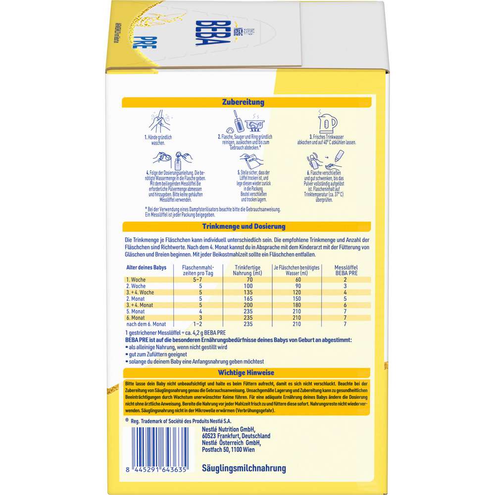 Produktabbildung Nestle Beba Anfangsmilch Pre