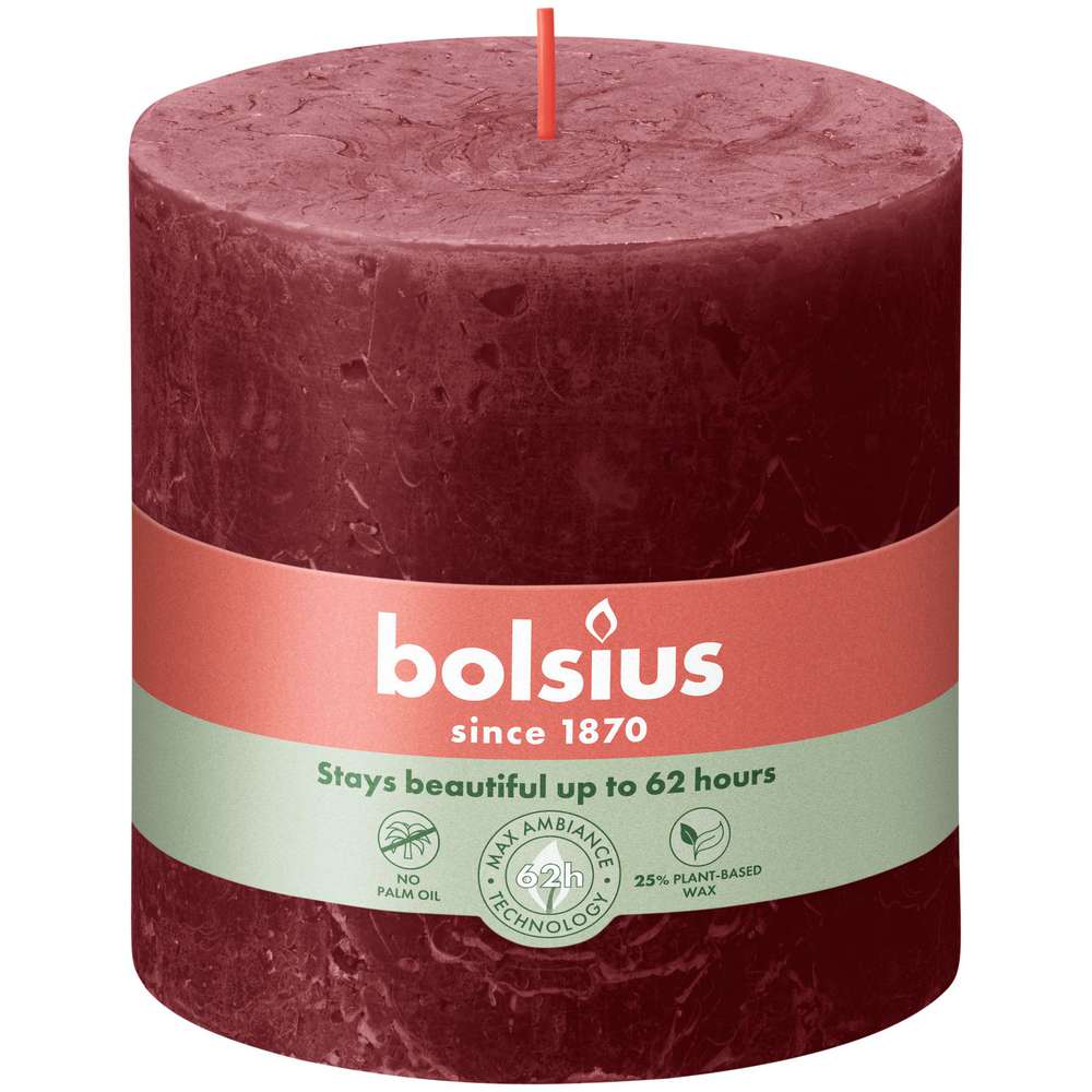 Produktabbildung Bolsius Stumpenkerze Rustik XXL 10x10cm, samtrot