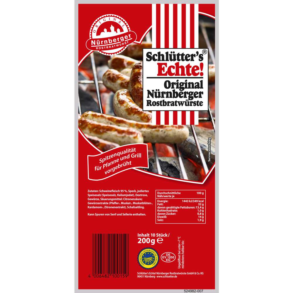 Produktabbildung Schlütter's Echte! Nürnberger Rostbratwurst