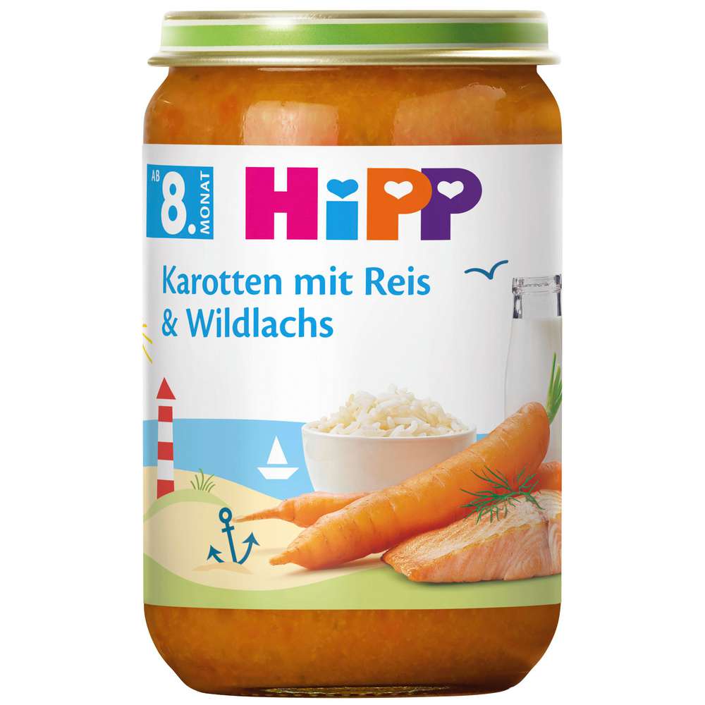 Produktabbildung Hipp Babynahrung Menü, Karotten/Reis/Lachs