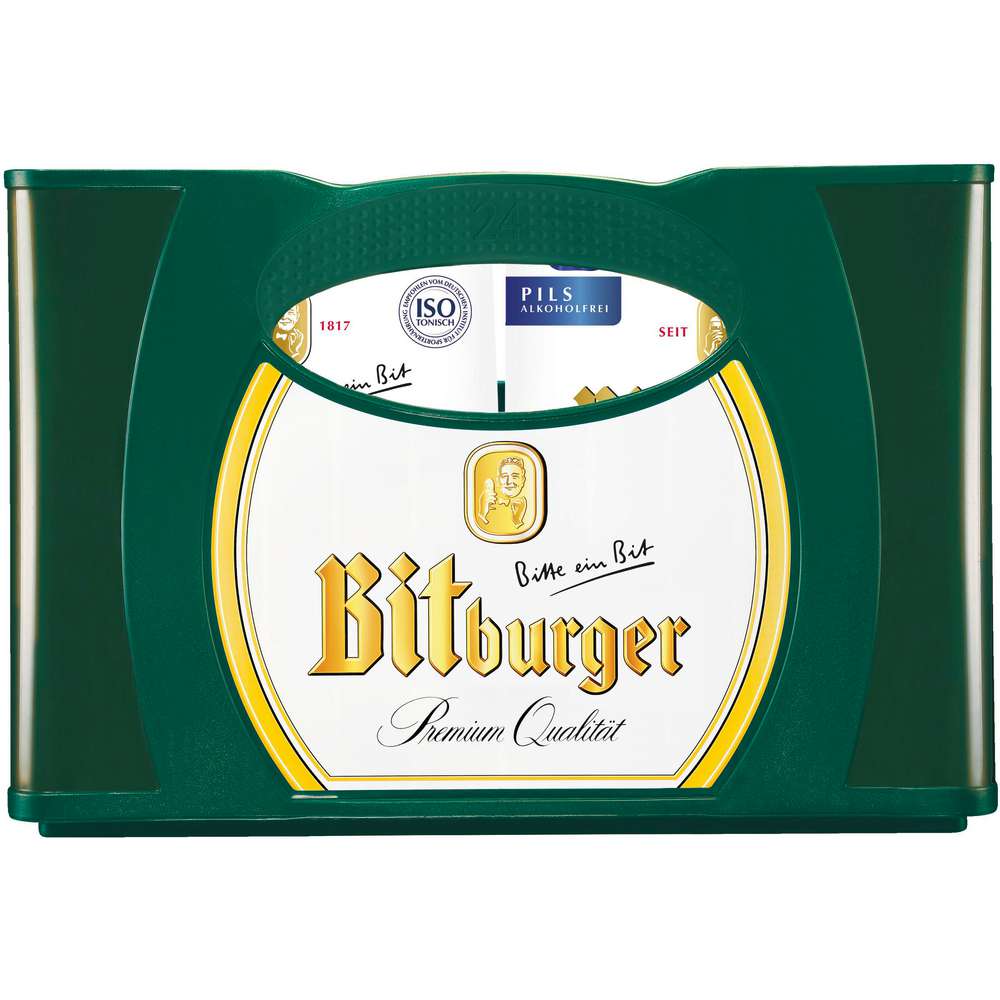 Produktabbildung Bitburger Pilsener Bier 0,0%, alkoholfrei (4x Träger in der Kiste zu je  6x 0,330 Liter)