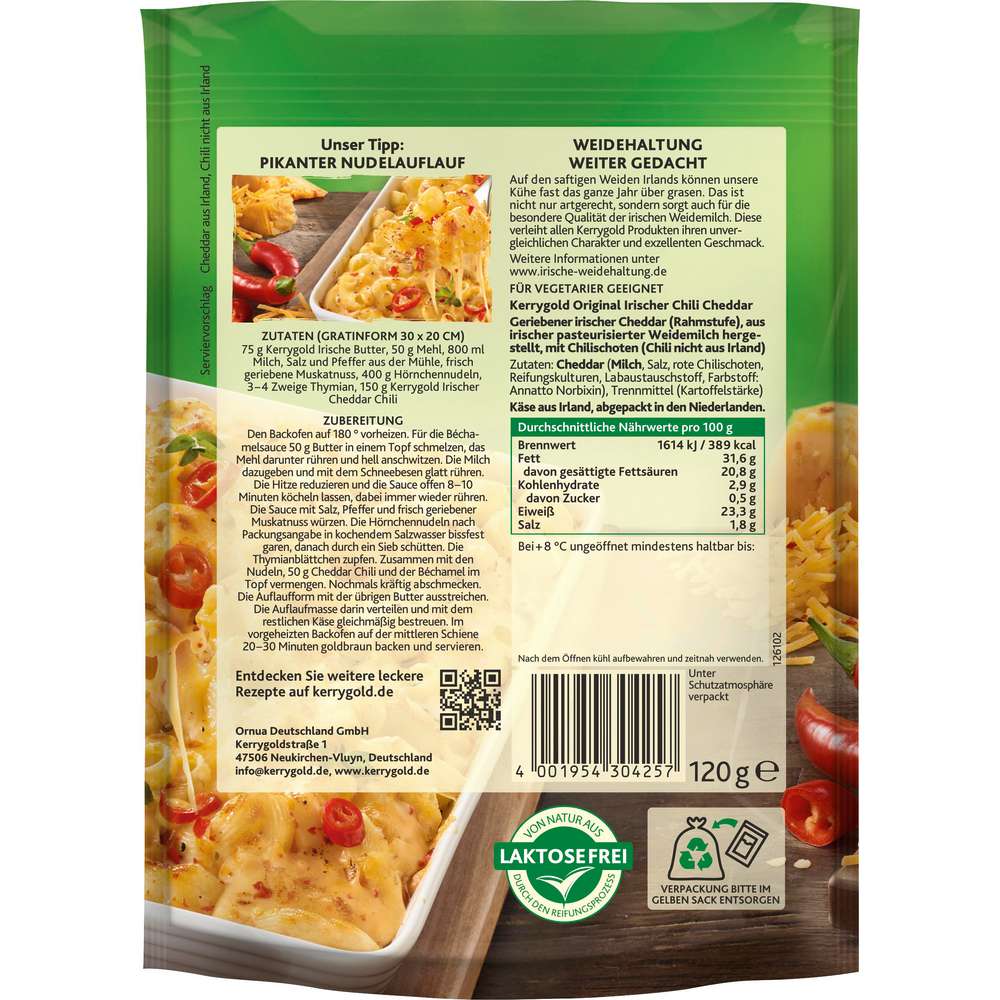Produktabbildung Kerrygold Reibekäse, Cheddar Chili