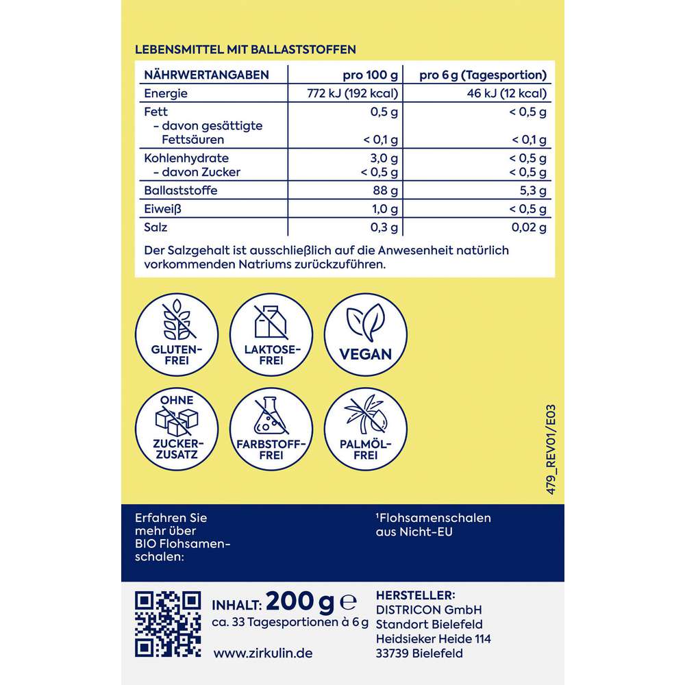Produktabbildung Zirkulin Bio Flohsamenschalen