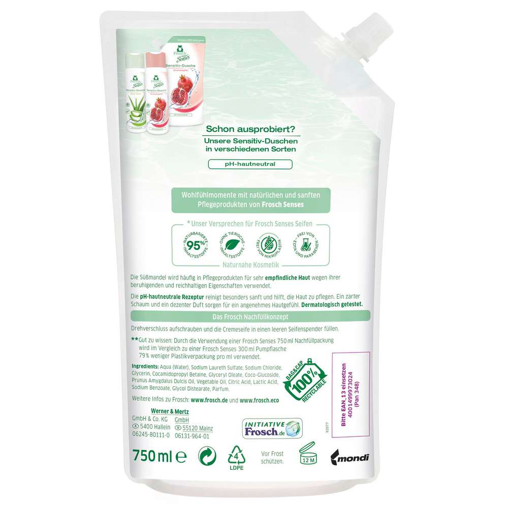 Produktabbildung Frosch Cremeseife Senses Nachfüller Mandel