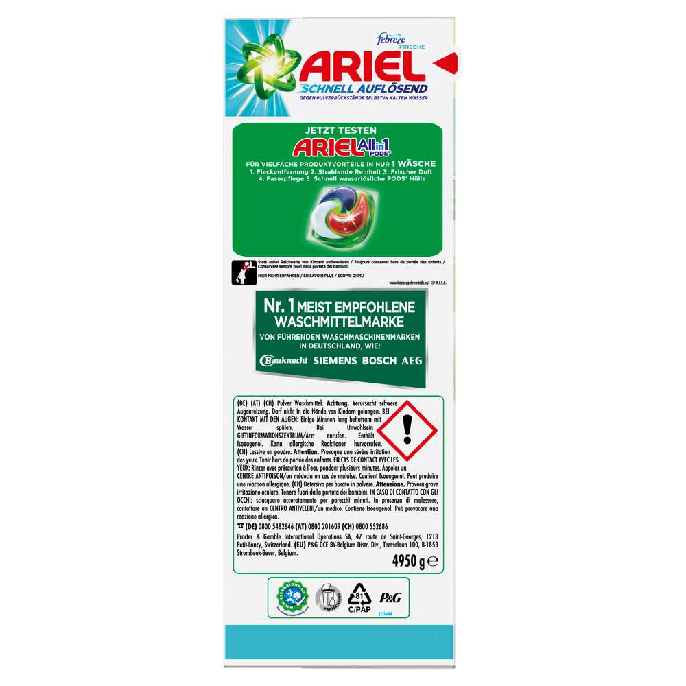 Produktabbildung Ariel Voll-Waschmittel Pulver, Febreze Frische