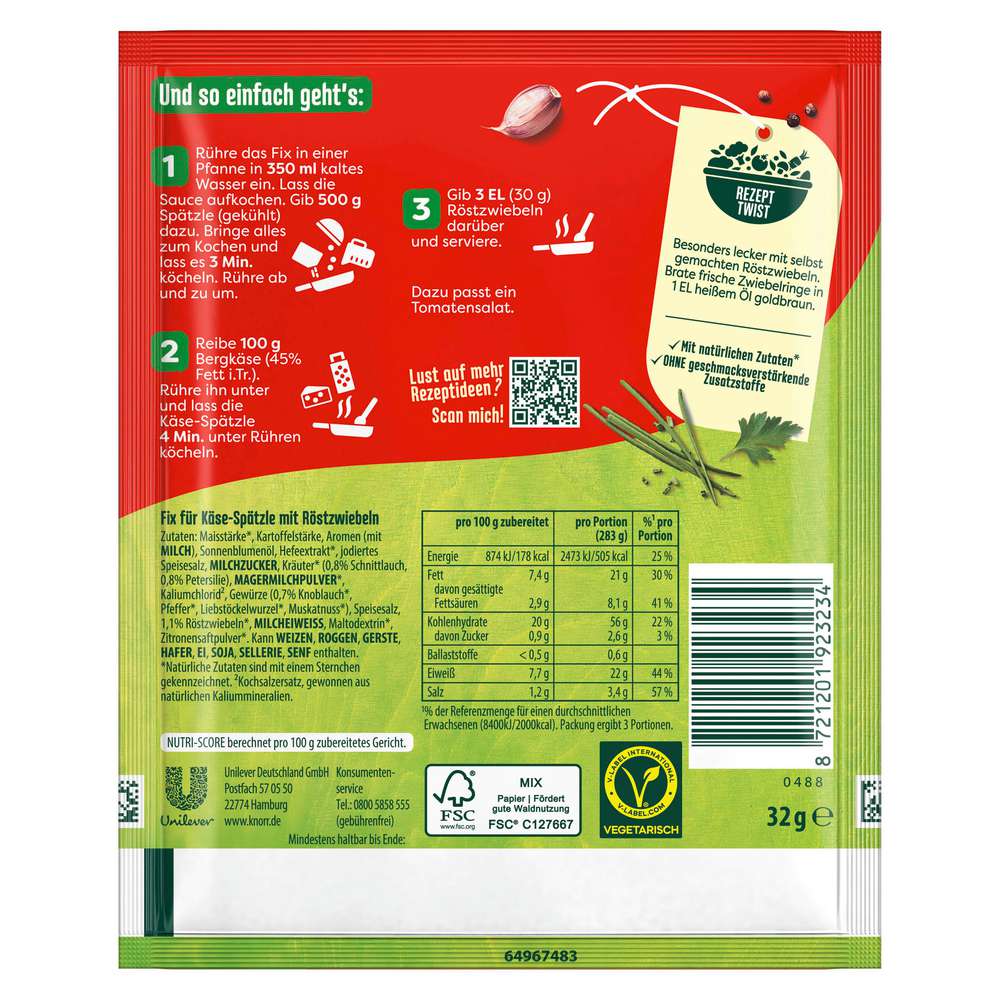 Produktabbildung Knorr Fix Würzmischung, Käse Spätzle Tiroler Art