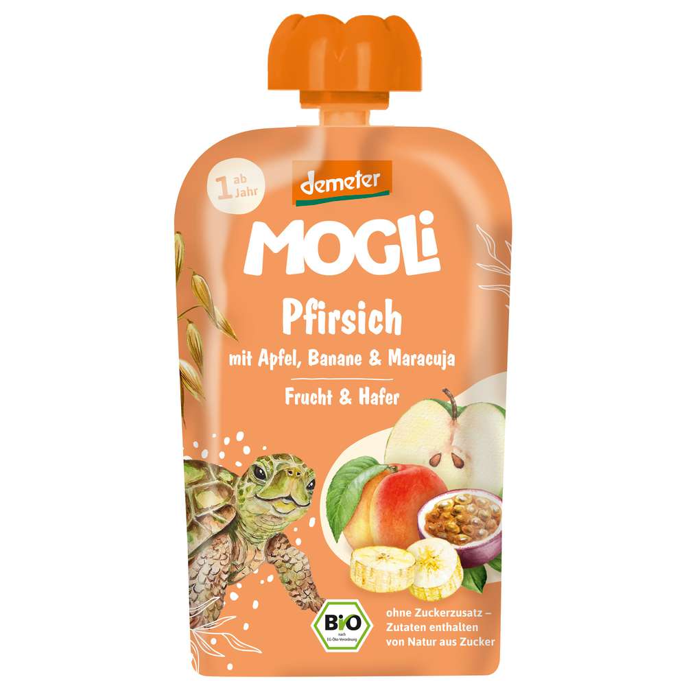 Produktabbildung MOGLi Quetschie, Pfirsich, Frucht & Hafer