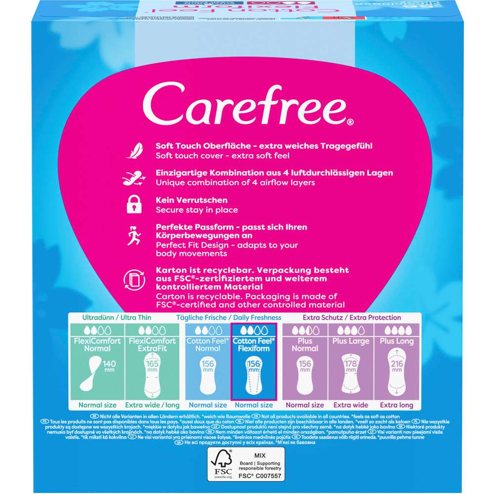Produktabbildung Carefree Slipeinlagen Cotton Feel Flexiform, Frischeduft, 56er