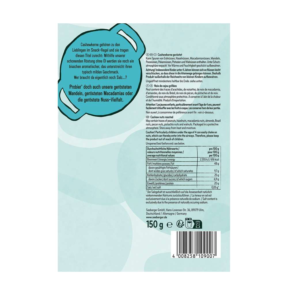 Produktabbildung Seeberger Cashewkerne, geröstet