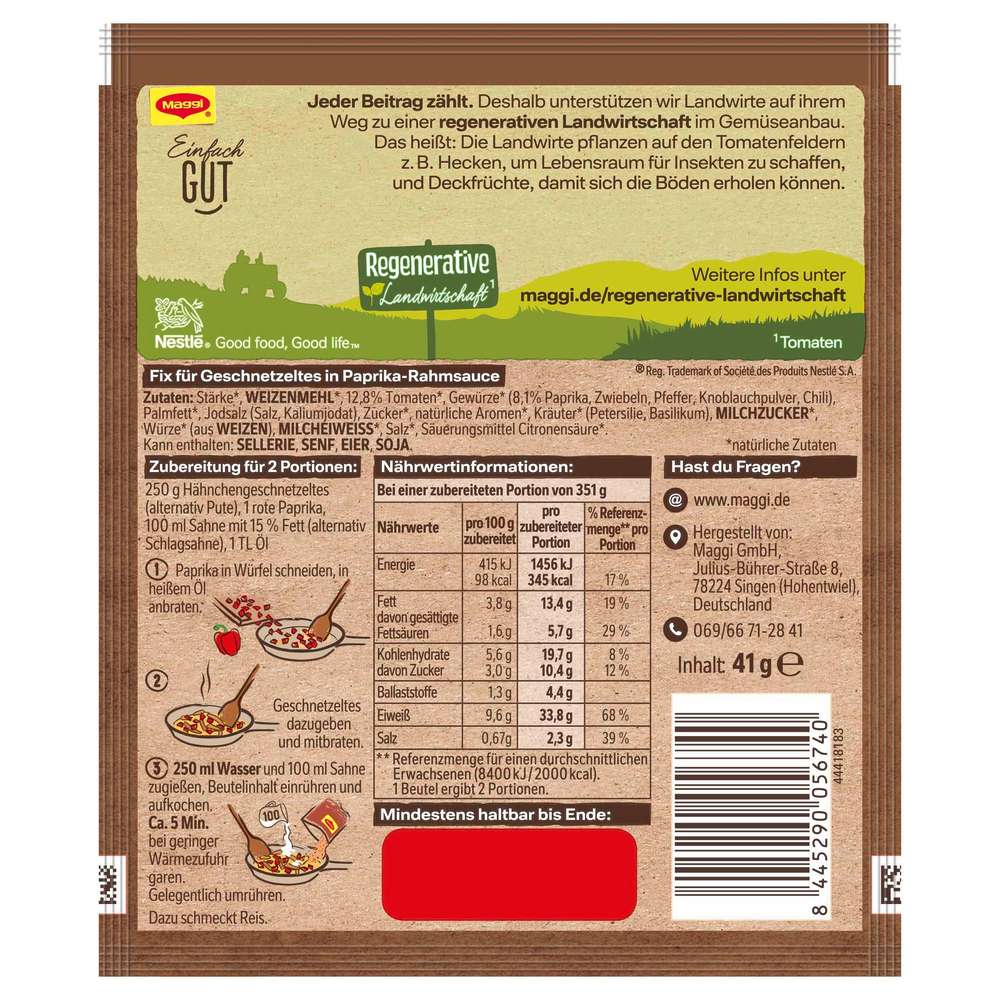 Produktabbildung Maggi Fix-Gewürzmischung, Paprika-Rahm Geschnetzeltes