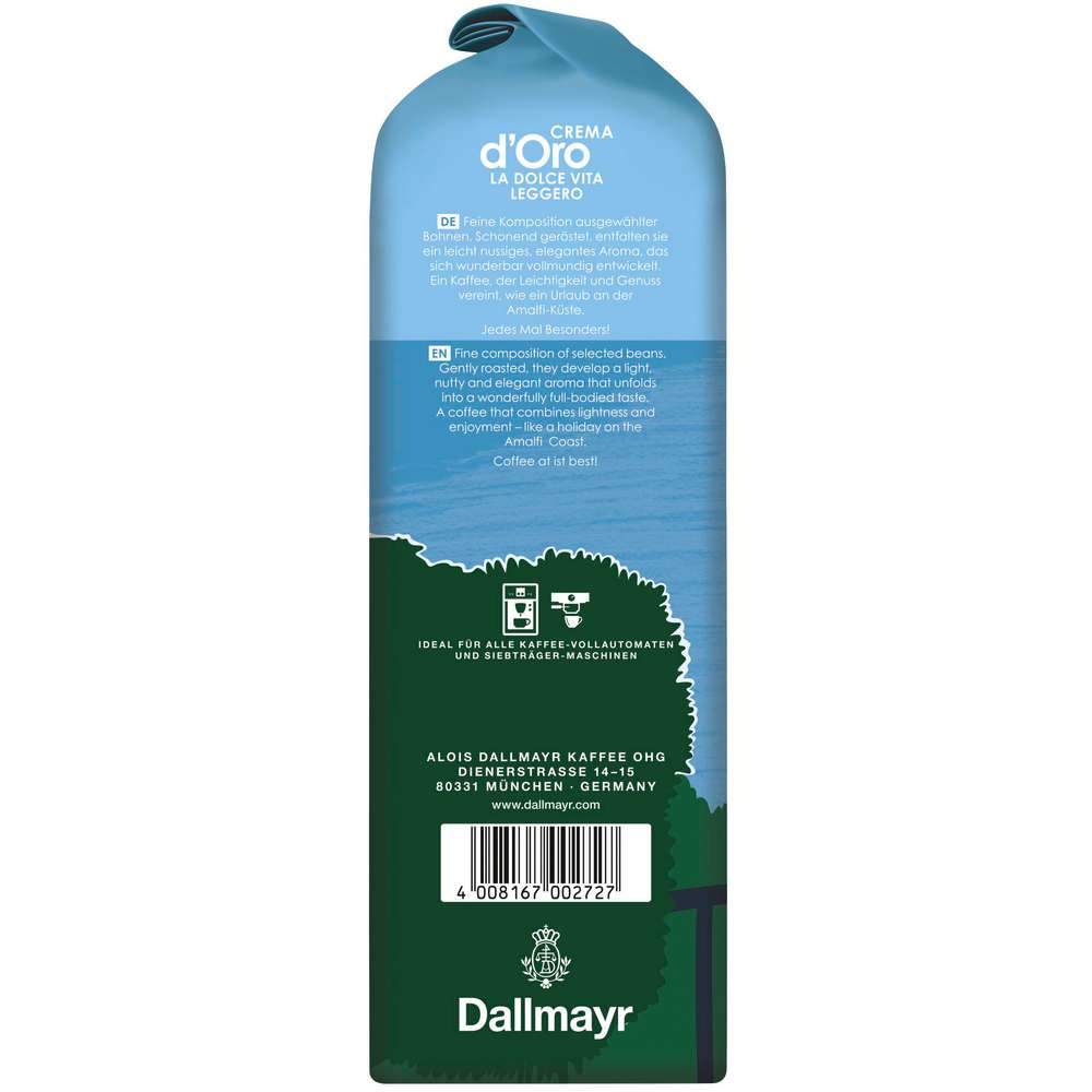 Produktabbildung Dallmayr Kaffee Crema d'Oro La Dolce Vita Leggero, ganze Bohne