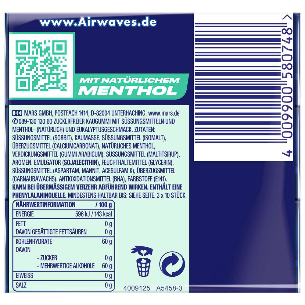 Produktabbildung Airwaves Kaugummi Multipack, Menthol-Eucalyptus